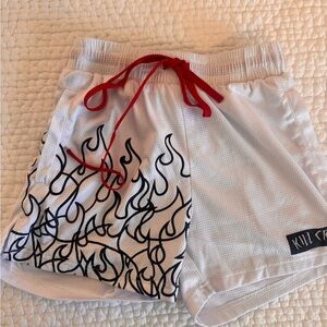 Kill Crew White Shorts w/ Black Flame Design & Red Drawstring- Medium, like new